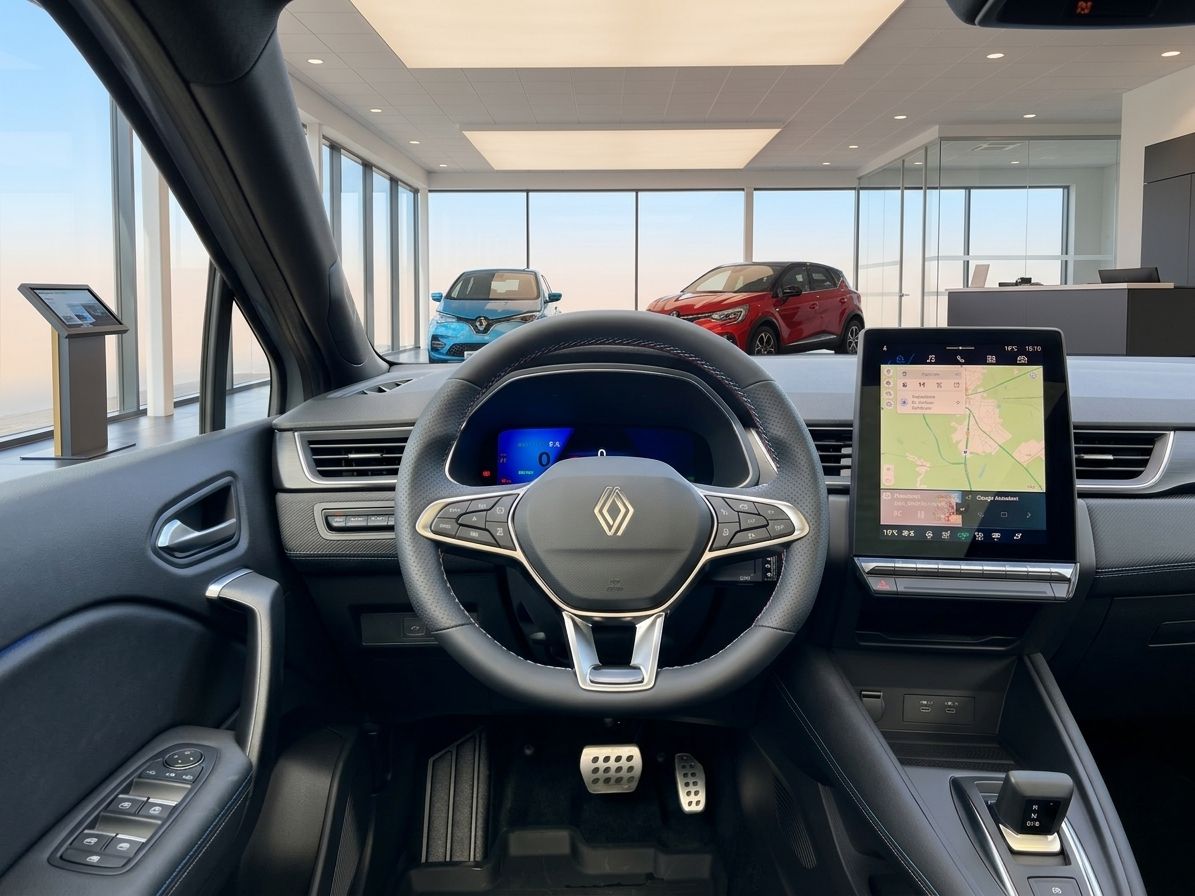 Renault Cockpit mit Lenkrad, digitalem Display und Touchscreen Navigation