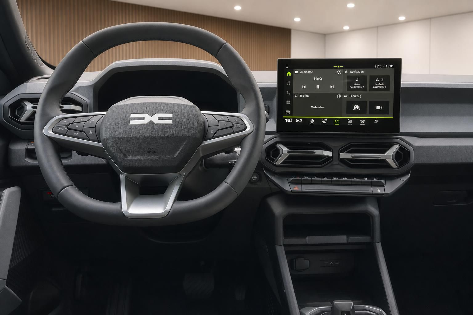 Dacia Duster Innenraum Lenkrad und Infotainment Display