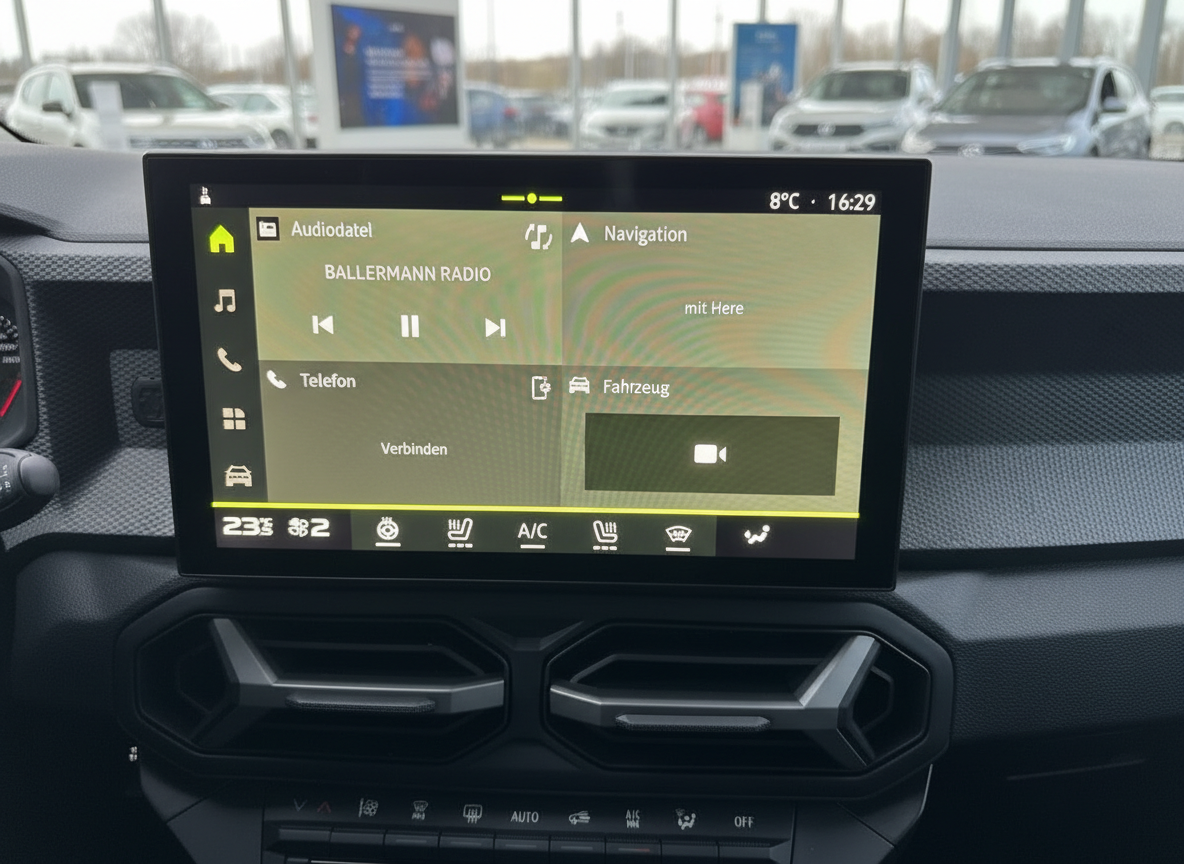 Dacia Innenraum Infotainment-Display mit Media, Navigation und Klimasteuerung