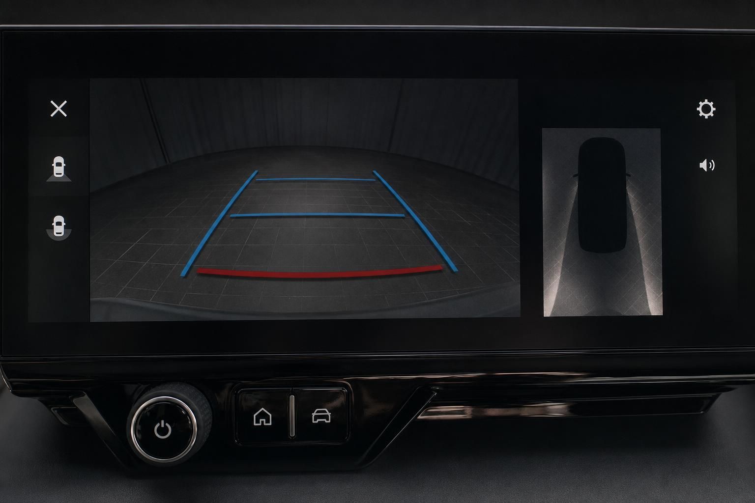Rückfahrkamera-Ansicht im Infotainment-Display mit Parkhilfelinien