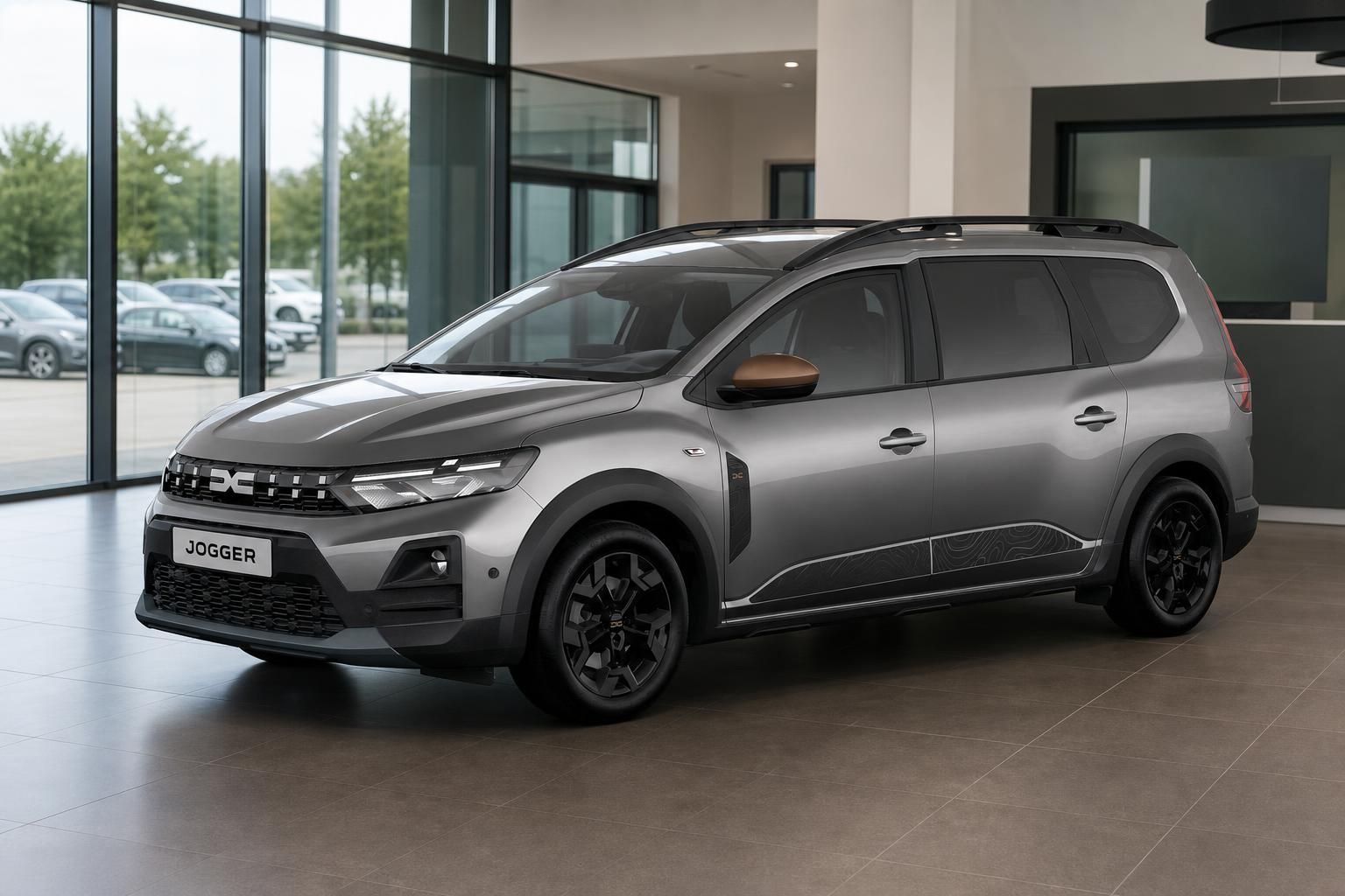 Dacia Jogger grau Frontansicht schraeg im Autohaus