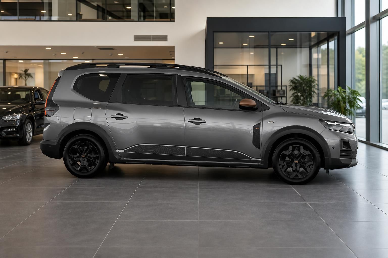 Dacia Jogger grau Seitenansicht im Autohaus Showroom