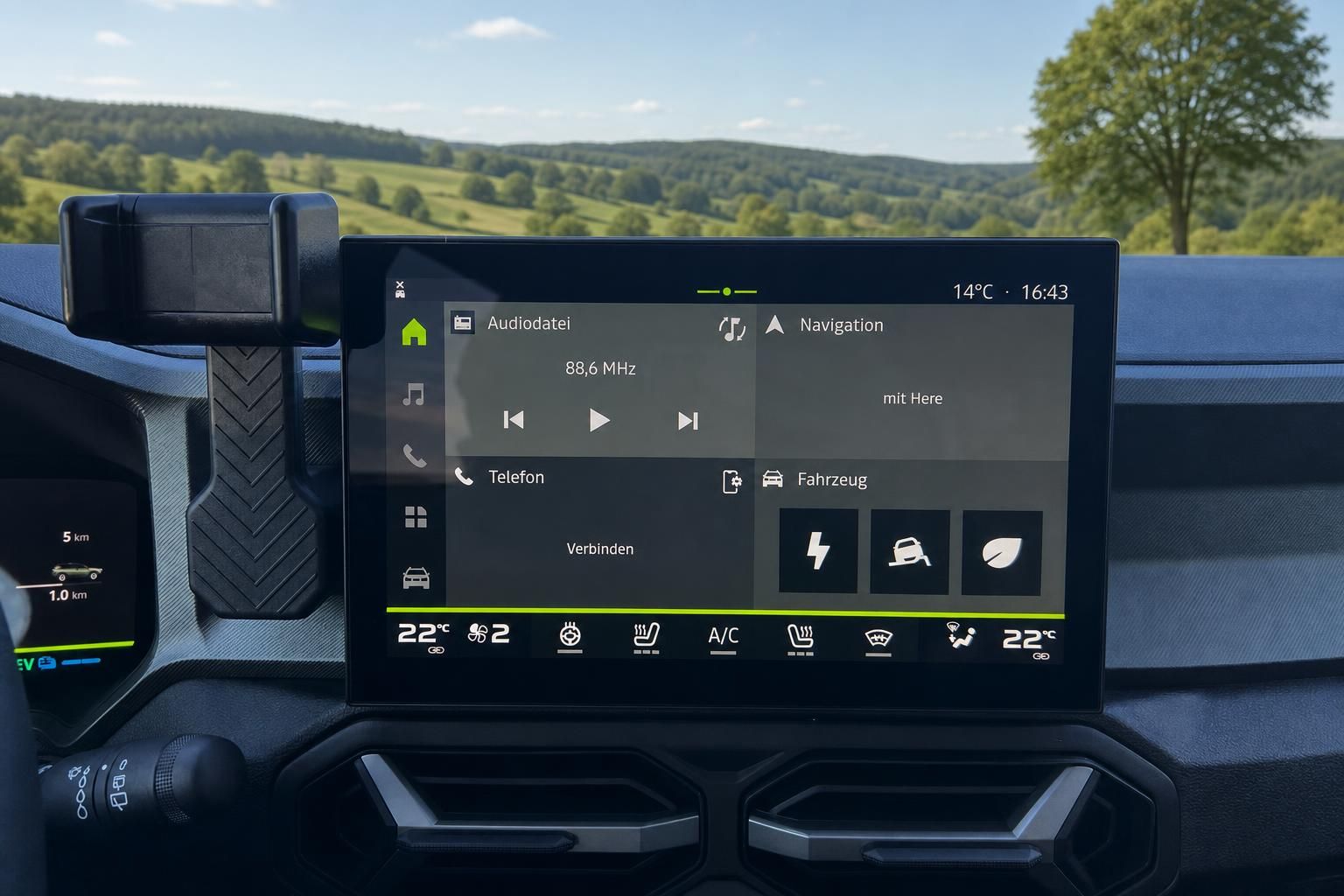 Fahrzeug-Infotainmentsystem mit Touchscreen und Navigationsoberfläche