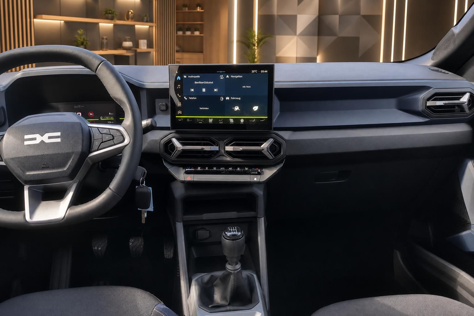 Dacia Bigster Cockpit mit Multimedia Display und Schaltknauf im Detail