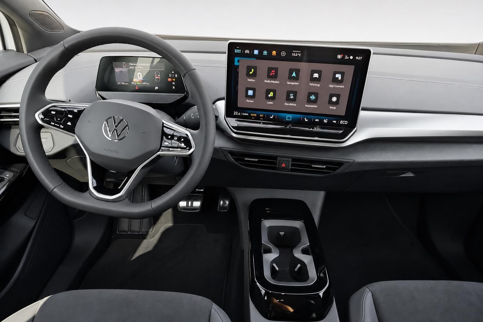 VW ID.4 Cockpit mit Lenkrad und Infotainment-Touchscreen