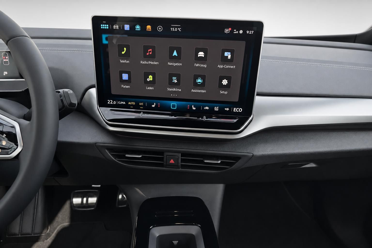 VW ID.4 Infotainment-Display Navigation und Fahrzeugmenue Detail