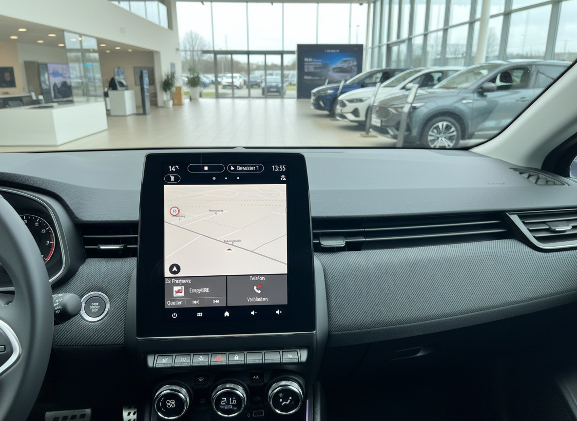 Renault Clio Innenraum mit Infotainment-Display Navigation im Autohaus
