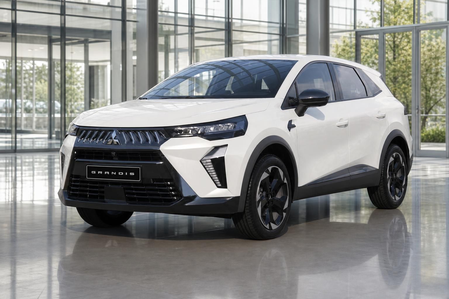 Mitsubishi Grandis weisser SUV Frontansicht schraeg im Autohaus