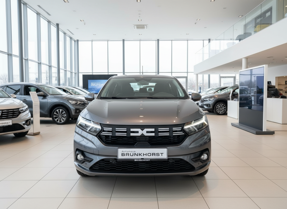 Dacia Sandero in Grau Frontansicht im Autohaus Brunkhorst Showroom