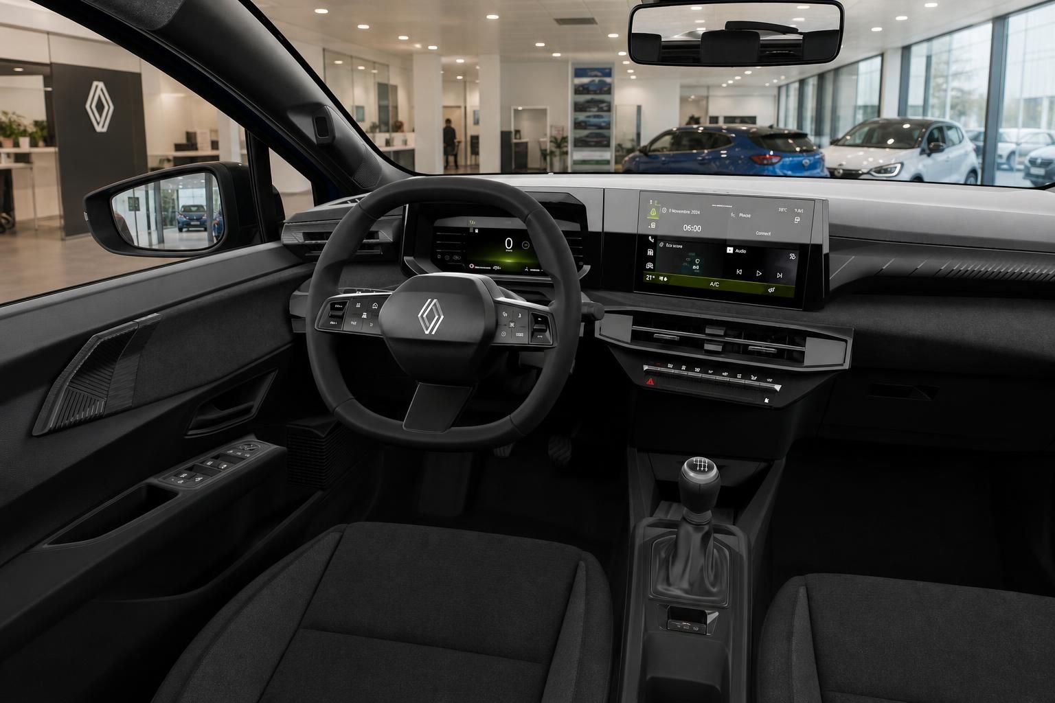 Renault Cockpit mit Lenkrad, Digitaldisplay und Schaltknauf
