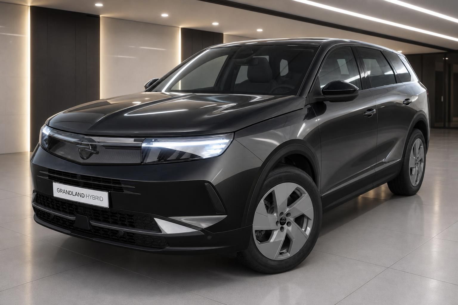 Opel Grandland Hybrid schwarz, Frontansicht im Autohaus