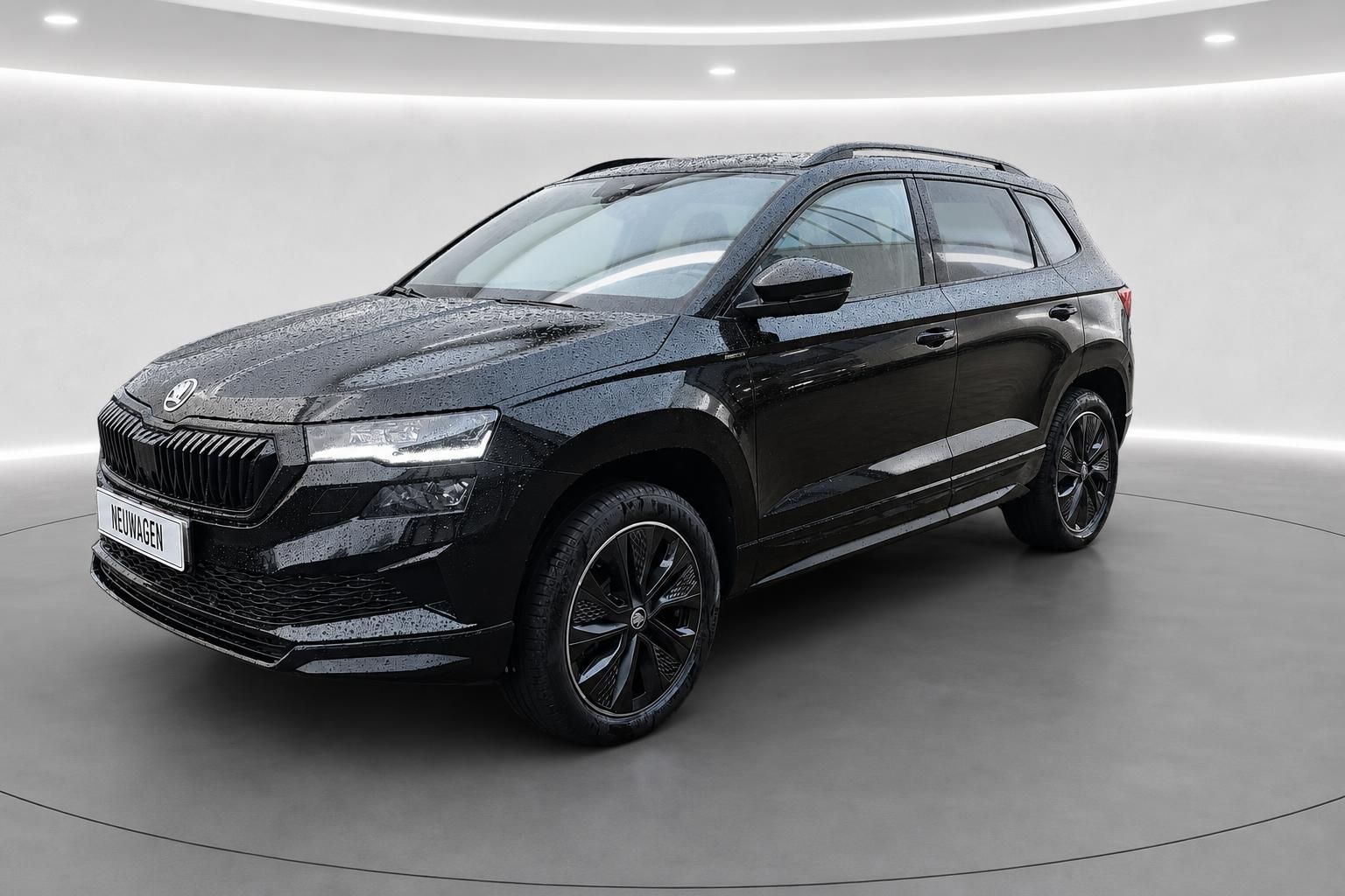 Skoda Karoq schwarz SUV Seitenansicht vorne Neuwagen