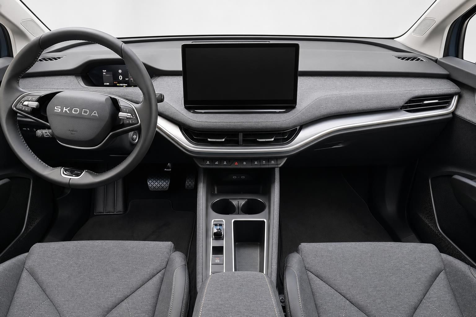 Skoda Cockpit mit Lenkrad, Digitaltacho und großem Touchscreen-Display