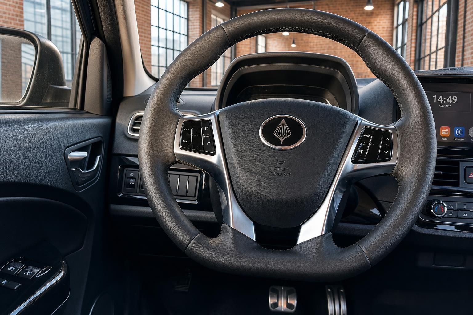Fahrzeug Lenkrad mit Multifunktionstasten Leder schwarzes Cockpit Innenraum