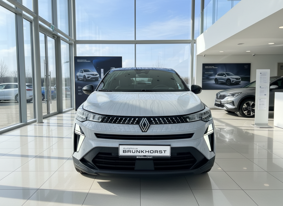 Renault Scenic E-Tech in Weiß – Frontansicht im Autohaus Brunkhorst Showroom