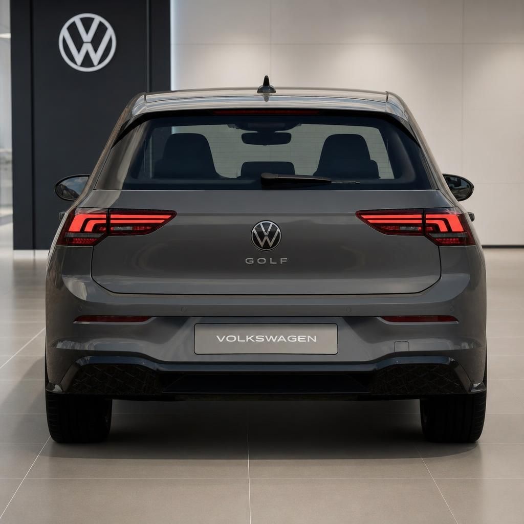 VW Golf grau Heckansicht im Autohaus Showroom