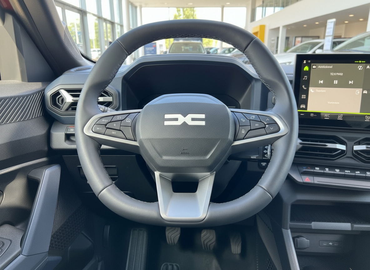Dacia Lenkrad mit DC-Logo und Multifunktionstasten Innenraum Cockpit Ansicht