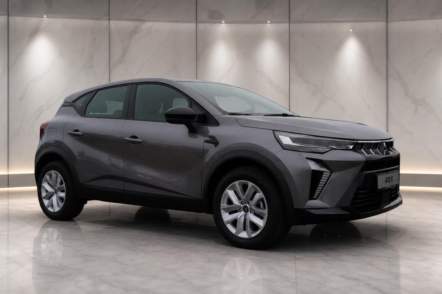 Mitsubishi ASX grau Frontansicht schräg links im Showroom