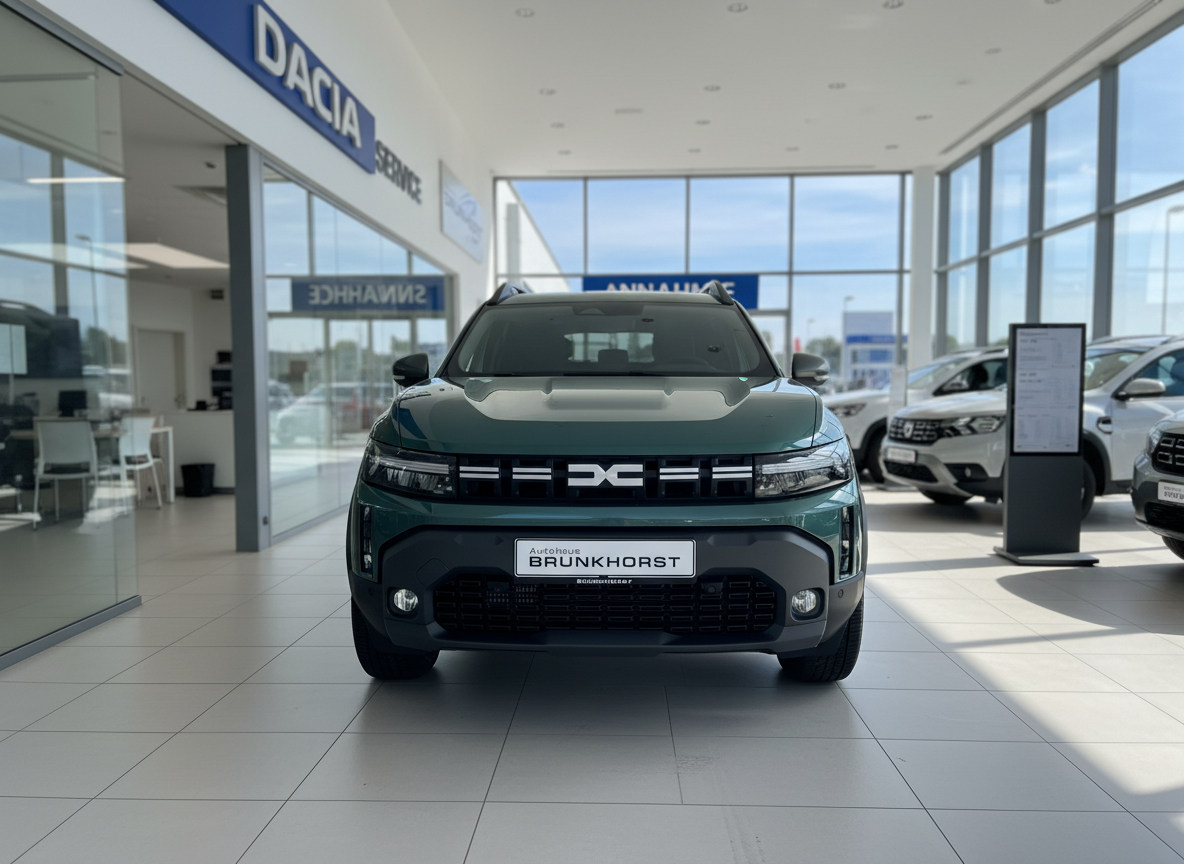 Dacia Duster in Grün Frontansicht im Autohaus Brunkhorst Showroom