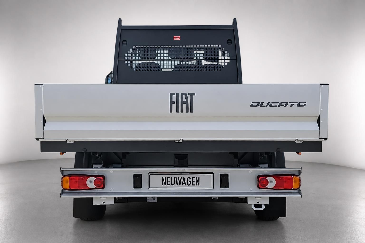 Fiat Ducato Pritschenwagen von hinten mit Alu-Ladefläche und Bordwand