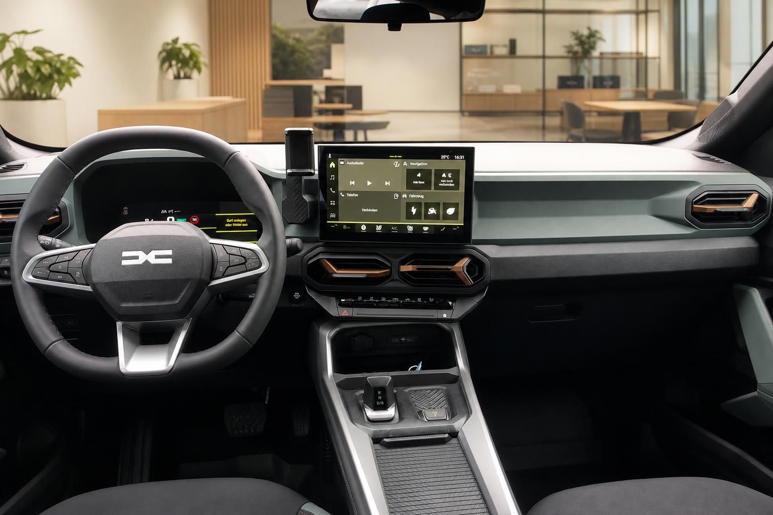 Dacia Bigster Innenraum Cockpit mit Touchscreen und Lenkrad Fahrerseite