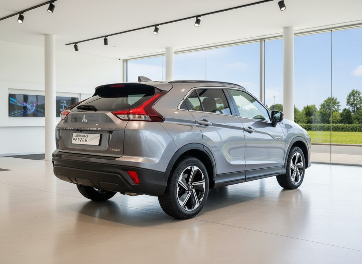 Mitsubishi Eclipse Cross in Grau-Metallic, Heckansicht im Autohaus Herzog