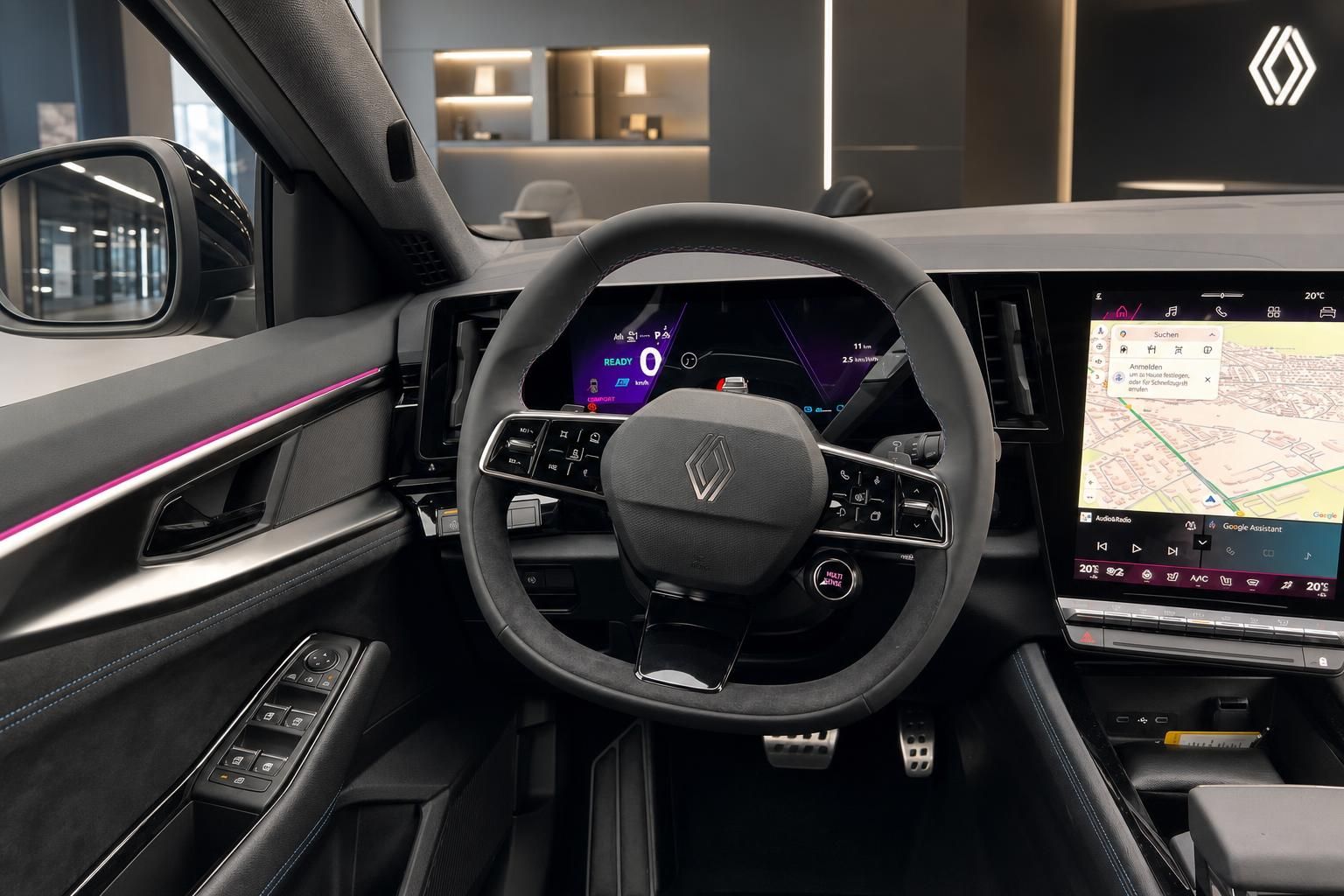 Cockpit mit Lenkrad, Digitaltacho und Infotainment-Bildschirm