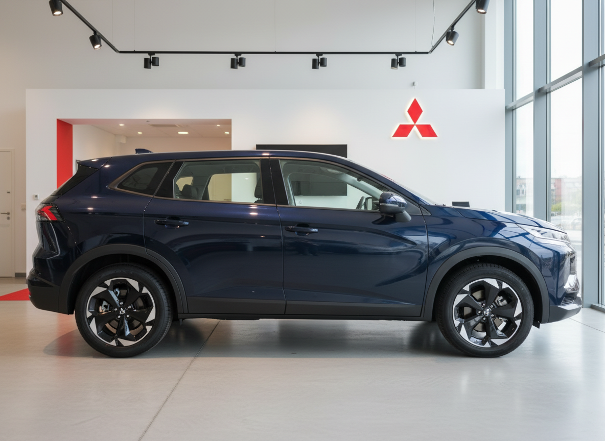Mitsubishi Eclipse Cross dunkelblau Seitenansicht im Autohaus Showroom