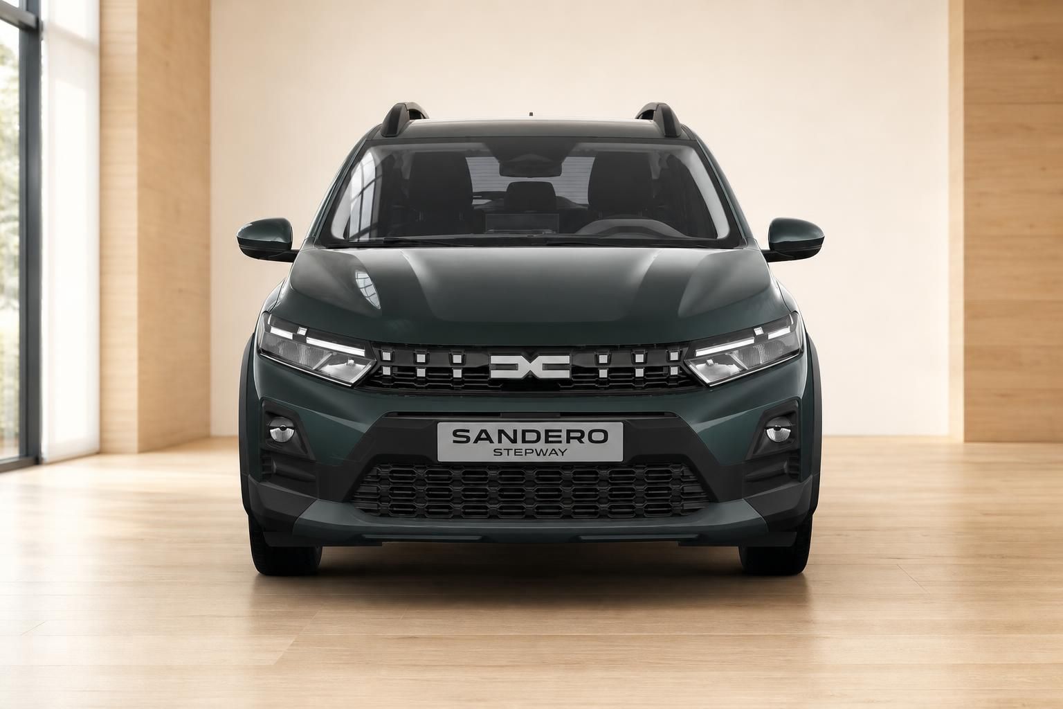 Dacia Sandero Stepway Frontansicht mit Kuehlergrill im Showroom