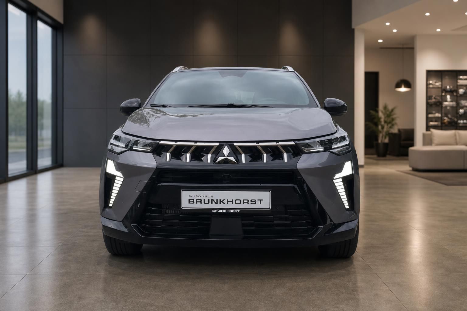 Mitsubishi ASX Frontansicht mit LED-Tagfahrlicht und Kühlergrill im Autohaus