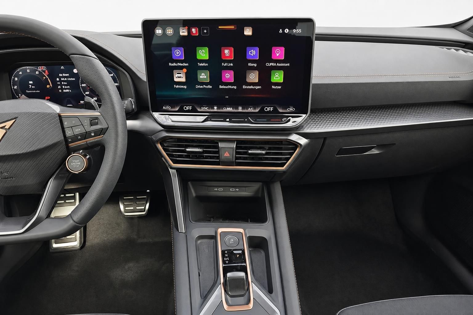 Cupra Mittelkonsole mit Touchscreen und Schaltung im Detail