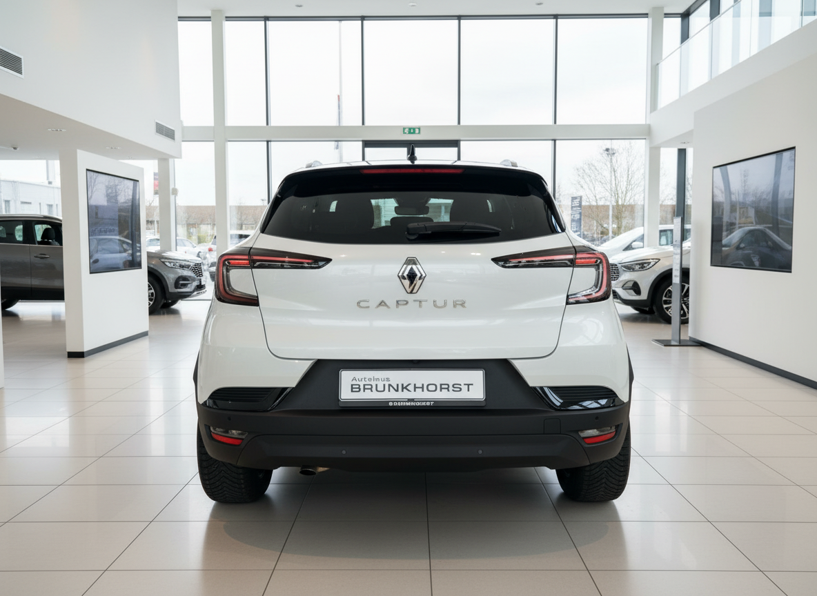 Renault Captur II weiß Heckansicht im Autohaus Brunkhorst Showroom