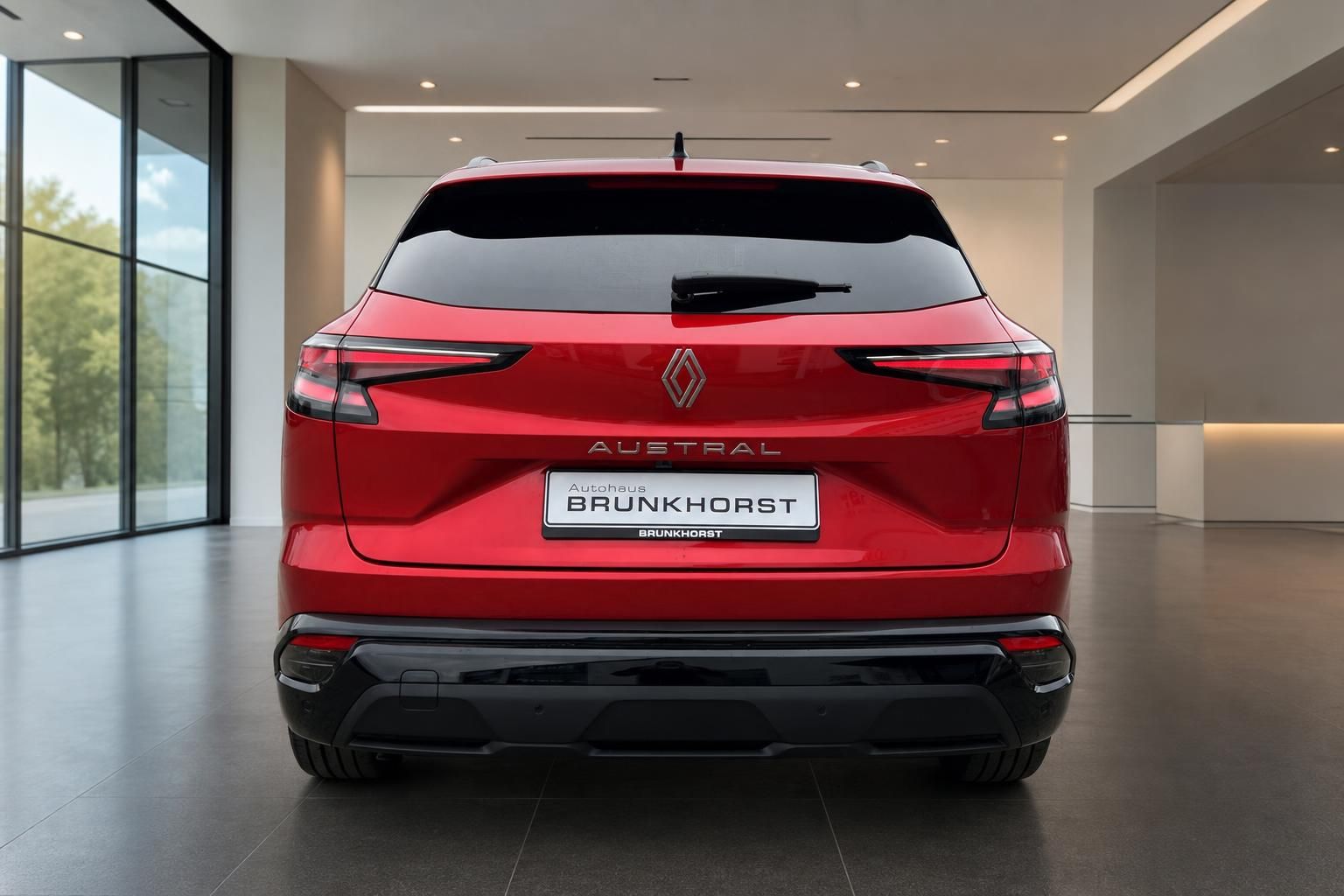 Renault Austral Heckansicht rot mit LED-Rückleuchten und AUSTRAL Schriftzug