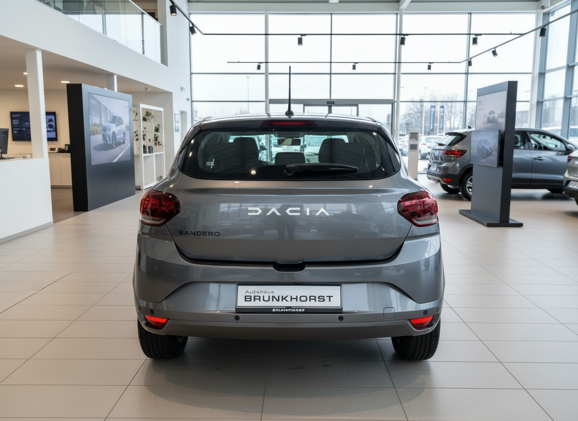 Dacia Sandero grau Heckansicht im Autohaus Brunkhorst Showroom