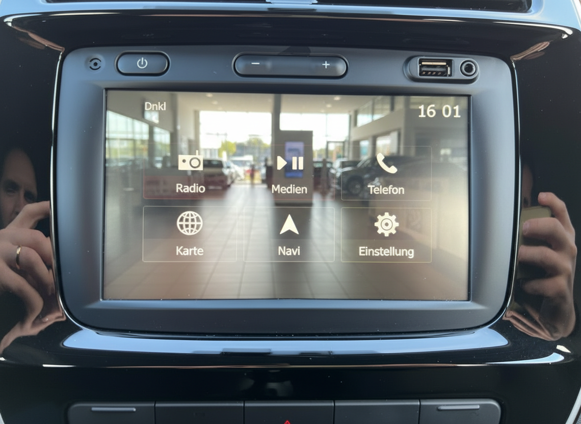 Infotainment-Touchscreen im Fahrzeug mit Radio, Medien, Telefon, Karte, Navi und Einstellungen