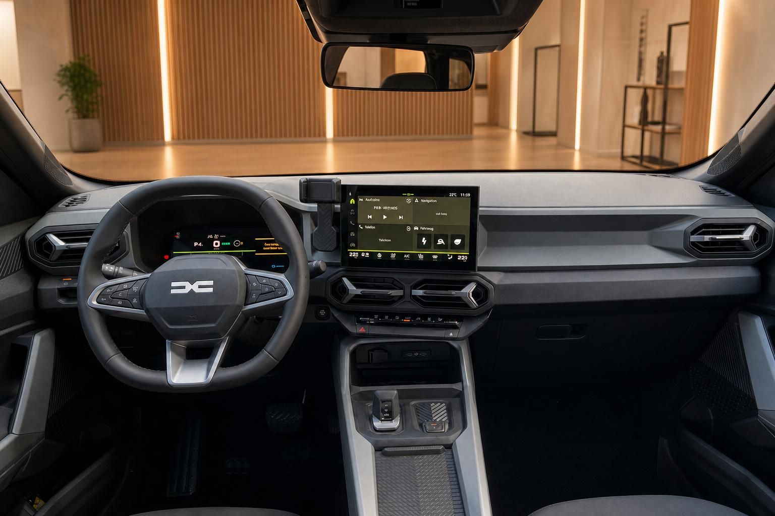 Dacia Cockpit Armaturenbrett mit Touchscreen und Lenkrad Innenansicht