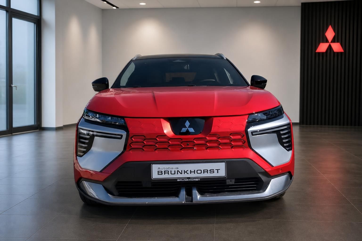 Mitsubishi Eclipse Cross EV Frontansicht gerade in rot mit Autohaus Brunkhorst Kennzeichen