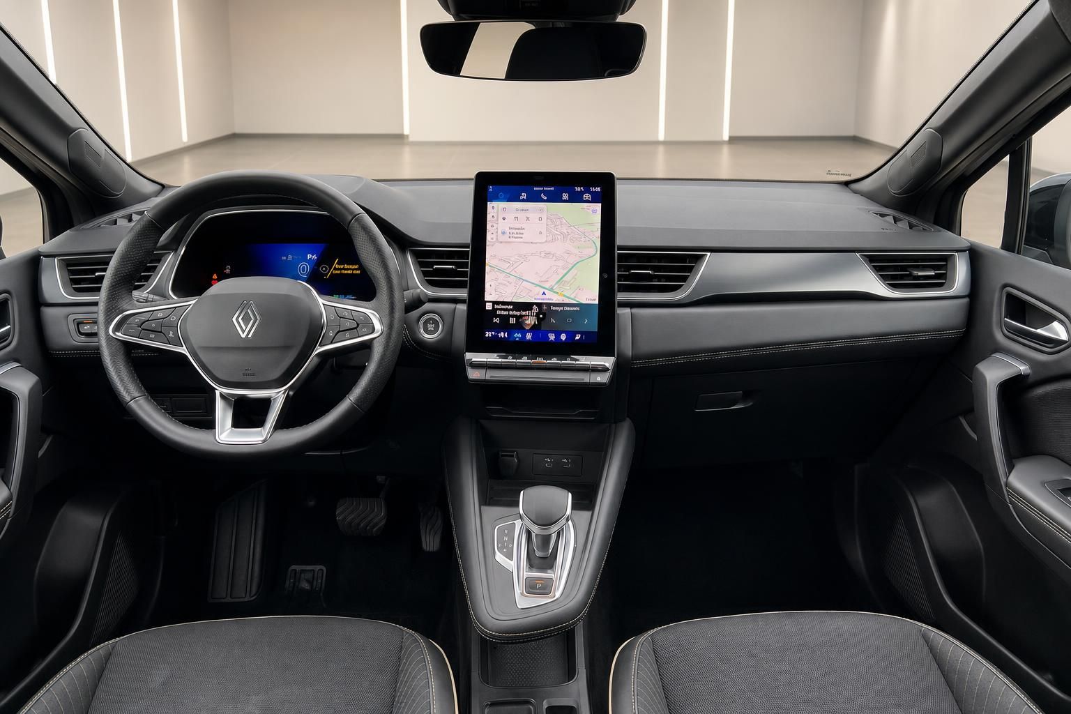 Renault Symbioz Cockpit mit Lenkrad und Touchscreen Navigation