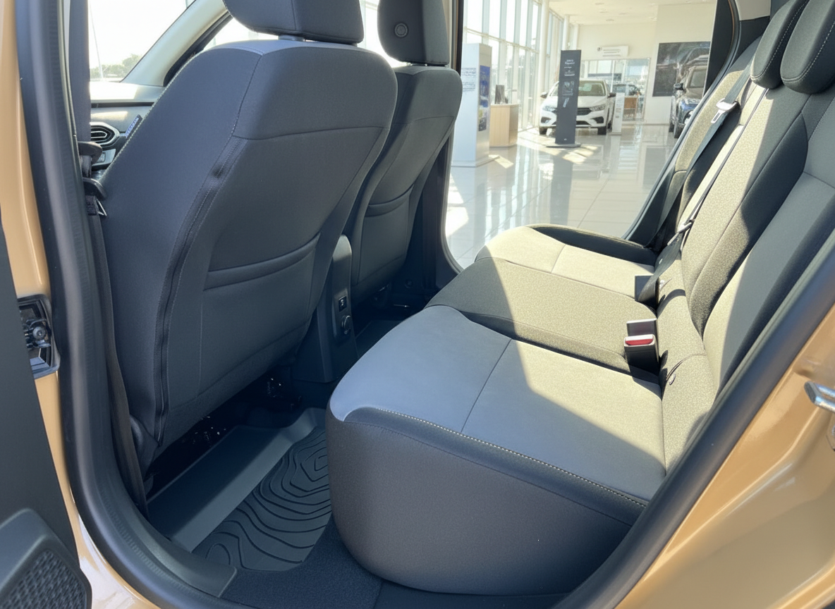 Rücksitzbank Innenraum SUV mit zweifarbigen Stoffsitzen grau-schwarz im Autohaus