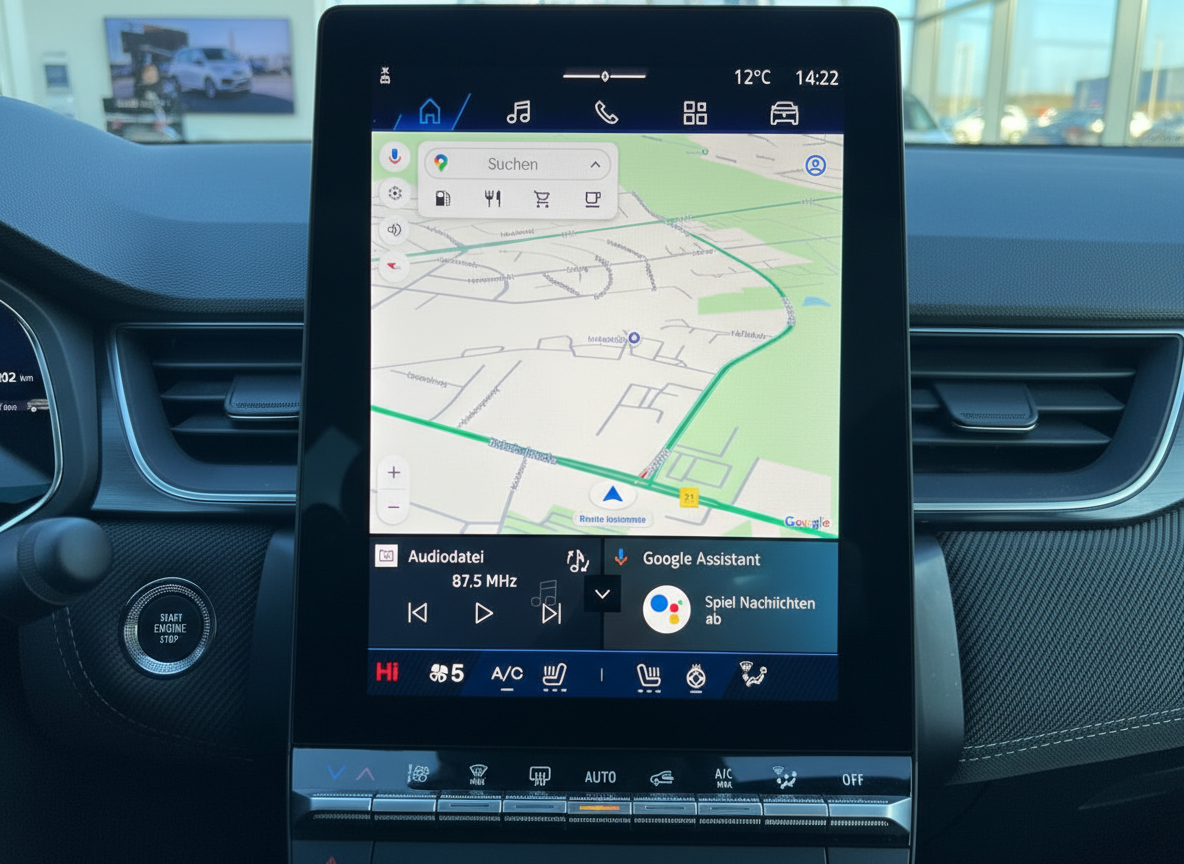 Fahrzeug-Infotainmentsystem mit Google Maps Navigation und Android Auto Bildschirm