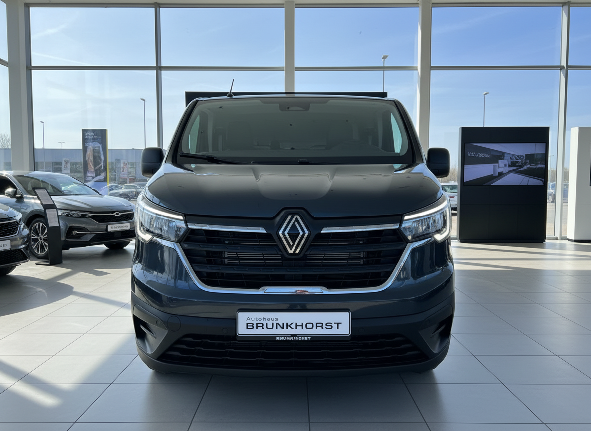 Renault Trafic Frontansicht in Dunkelgrau im Autohaus Brunkhorst Showroom