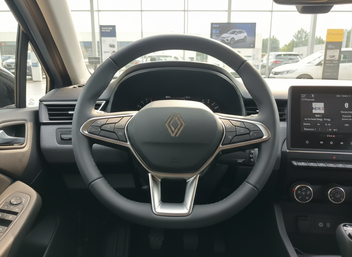Renault Innenraum mit Lenkrad und digitalem Cockpit – modernes Fahrzeuginterieur