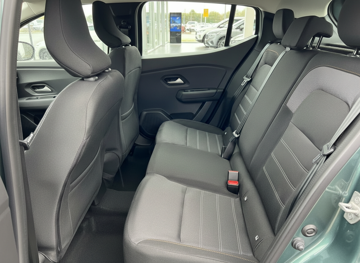 Rücksitzbank Dacia Sandero Innenraum mit grauen Stoffsitzen und Kontrastnähten