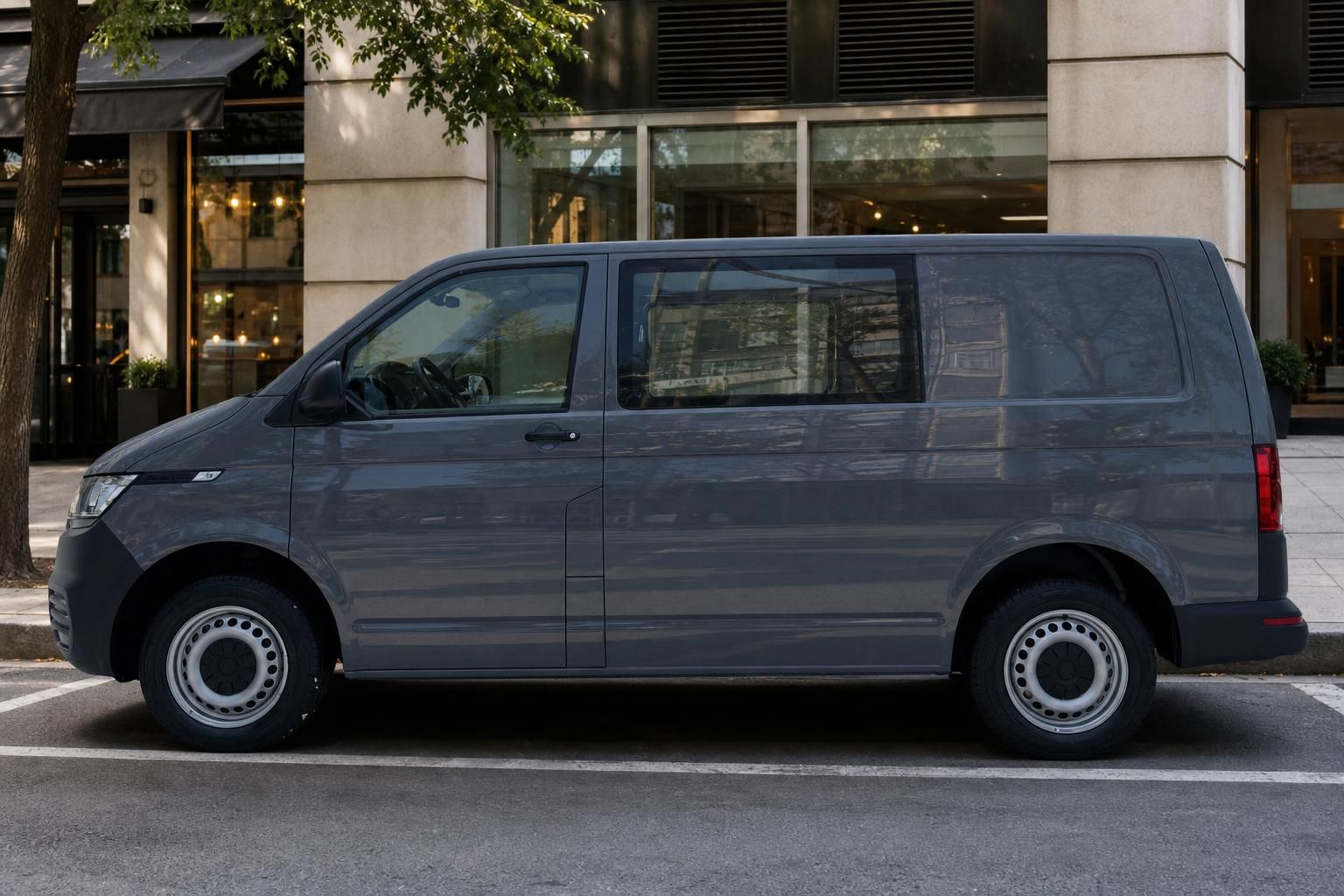 VW Transporter grau Seitenprofil Kastenwagen Stahlfelgen Nutzfahrzeug