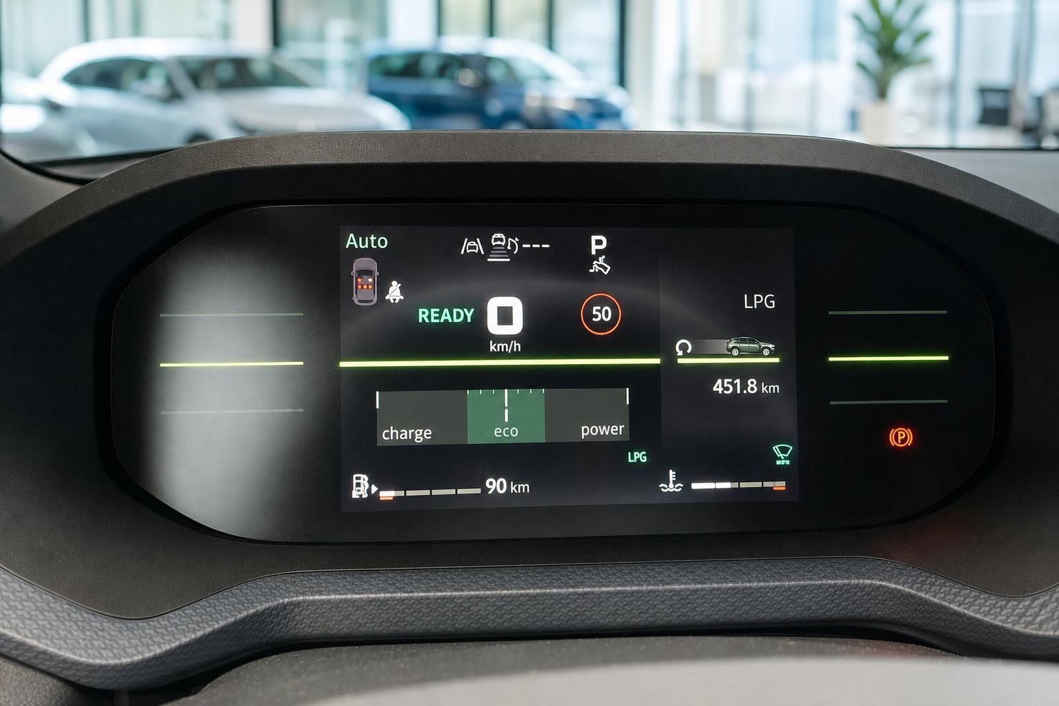 Dacia Bordcomputer Display mit Tacho und LPG-Anzeige im Detail