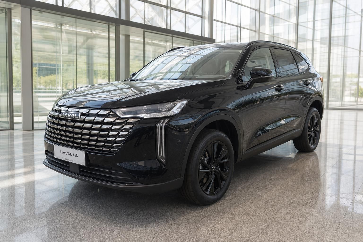 Haval H6 schwarz SUV Frontansicht im Autohaus Showroom