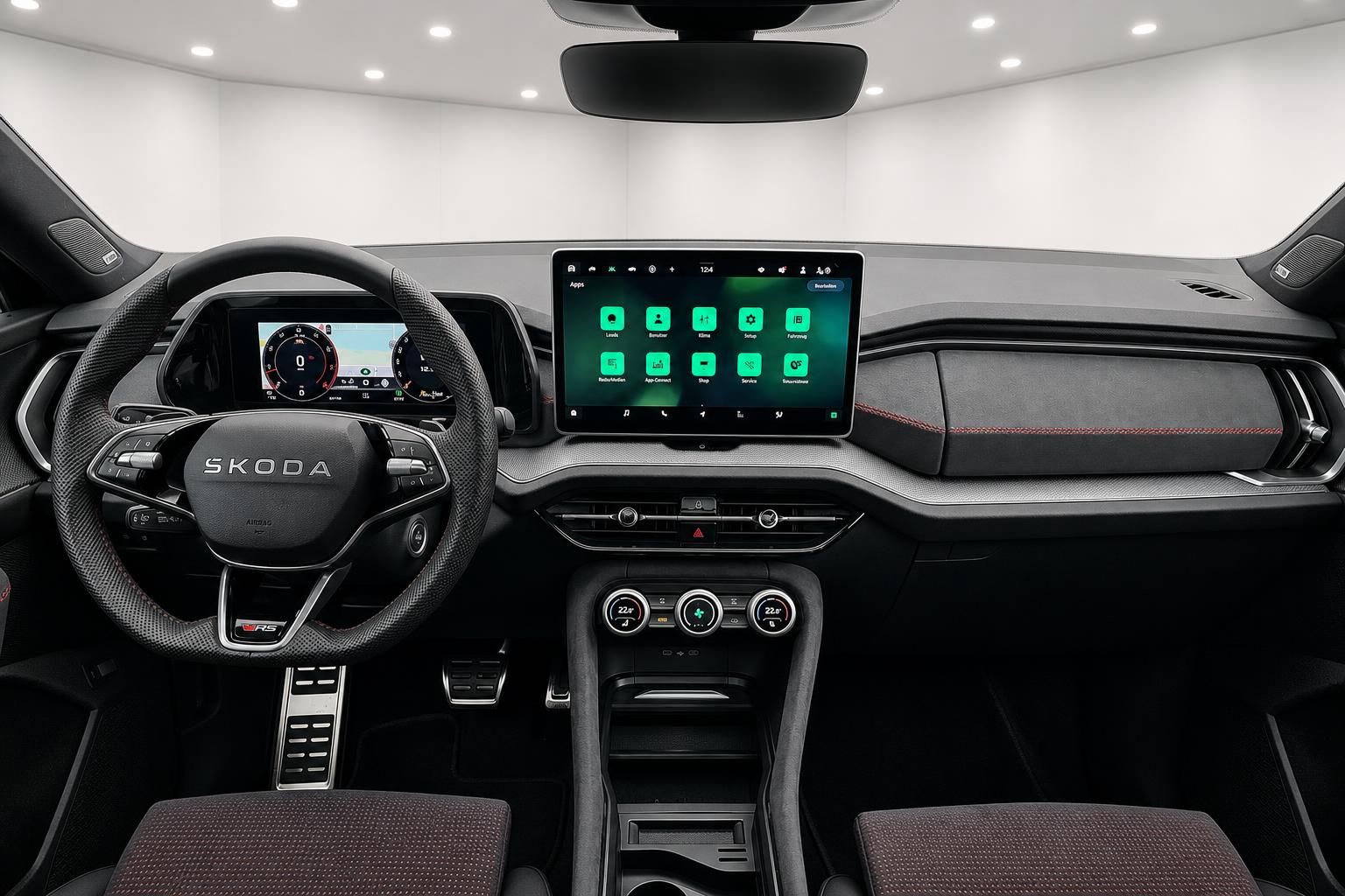 Skoda Cockpit mit Lenkrad, Infotainment-Display und Klimabedienung