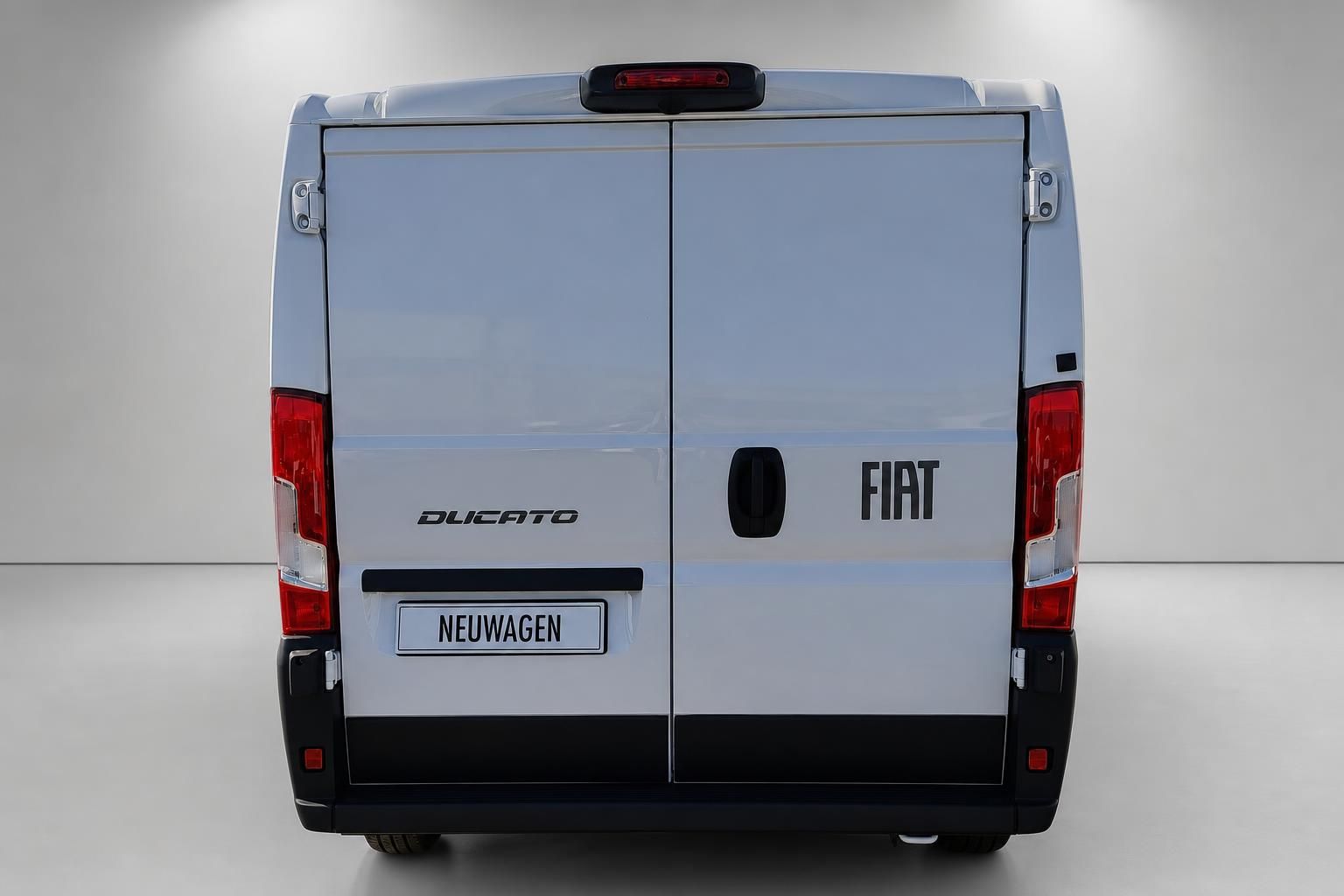 Fiat Ducato Kastenwagen weiss Heckansicht mit geschlossenen Hecktueren