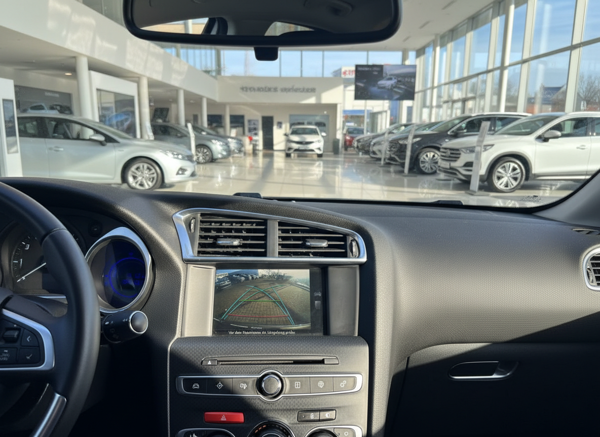 Citroën Innenraum mit Rückfahrkamera-Display im Autohaus