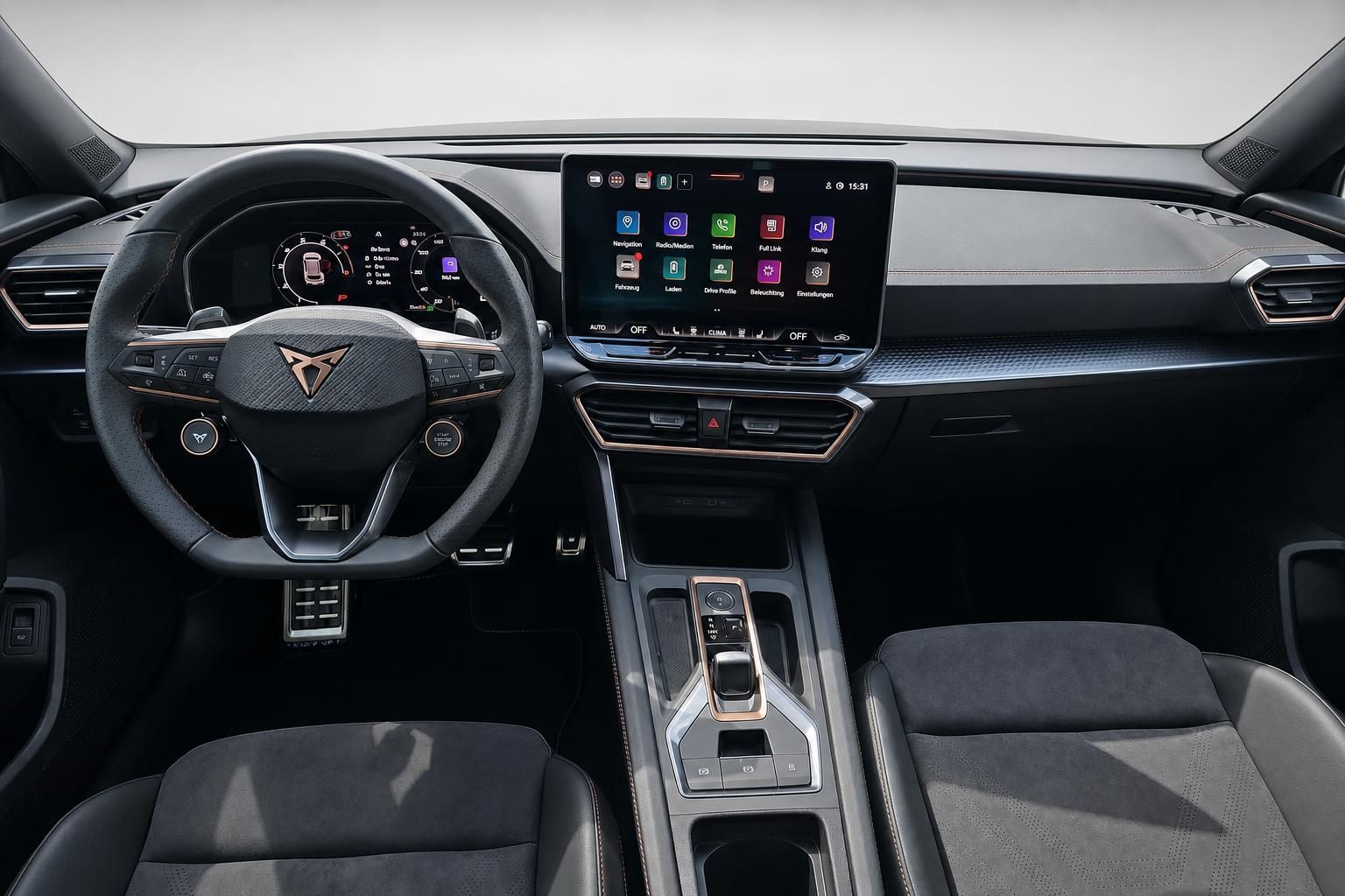 Cupra Cockpit mit Lenkrad, Digitaltacho und Touchscreen Infotainment
